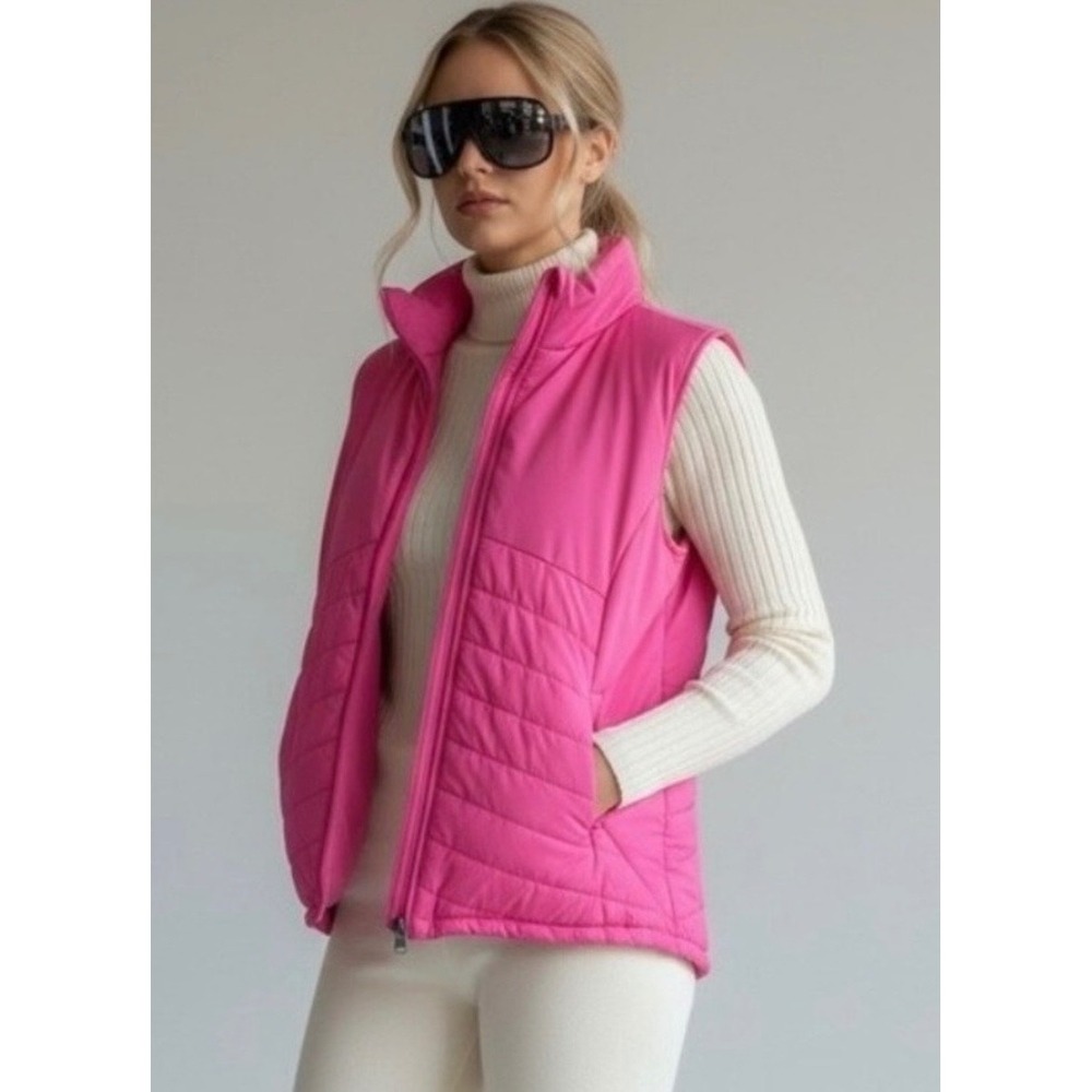 Joe Fresh Active Neon Pink Size Large  Puffer Vest Quilted Full Zip Athletic